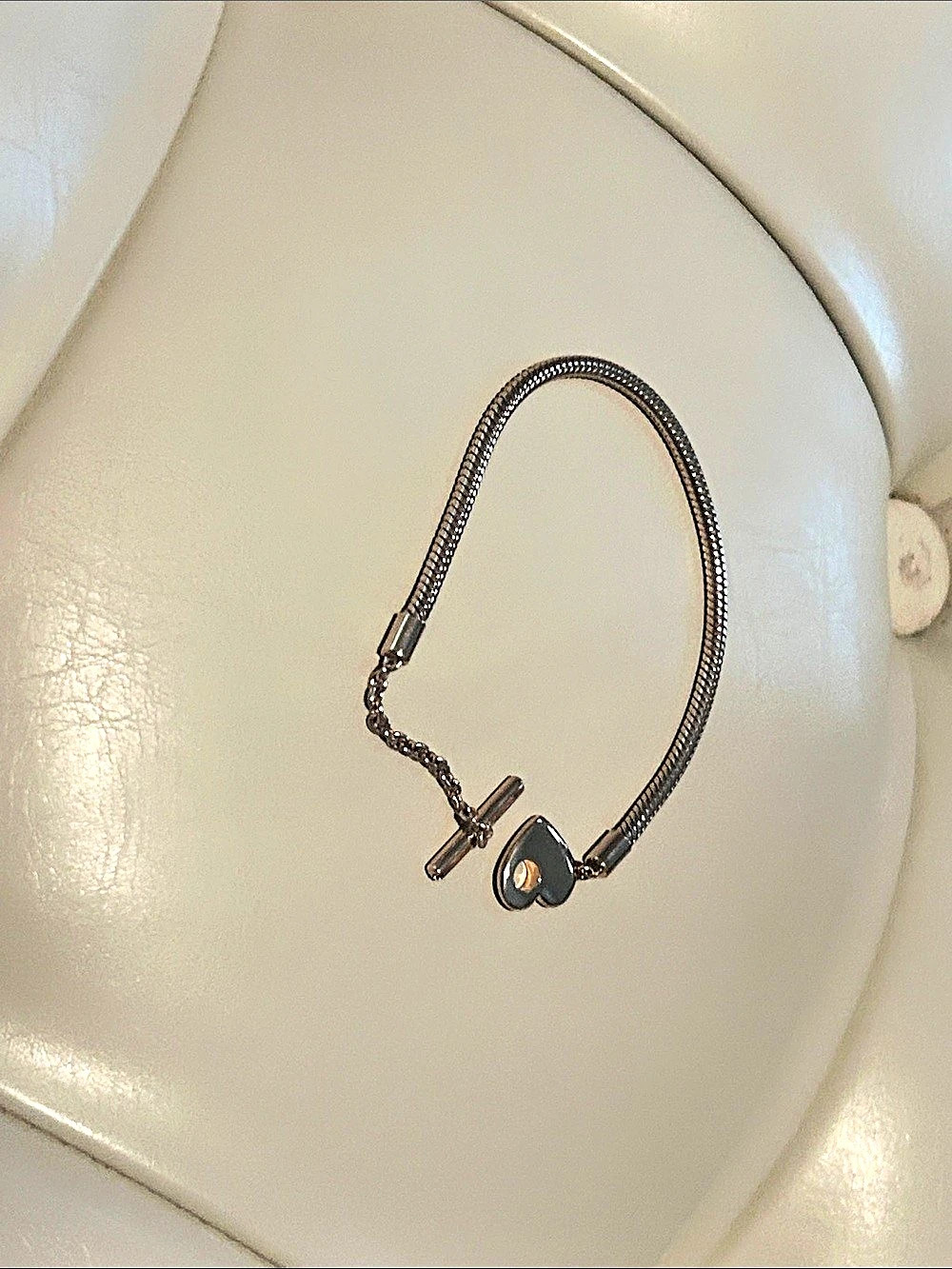Pandora Moments Heart T-Bar Snake Chain Bracelet in gold